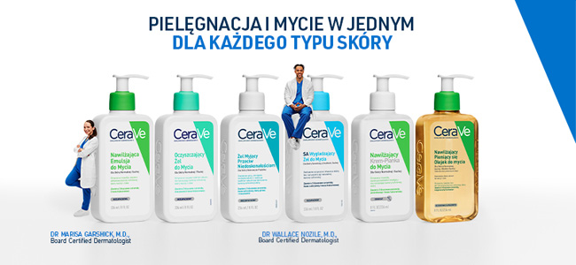 Baner sześciu żeli do mycia twarzy dla mężczyzn dla każdego typu cery od CeraVe